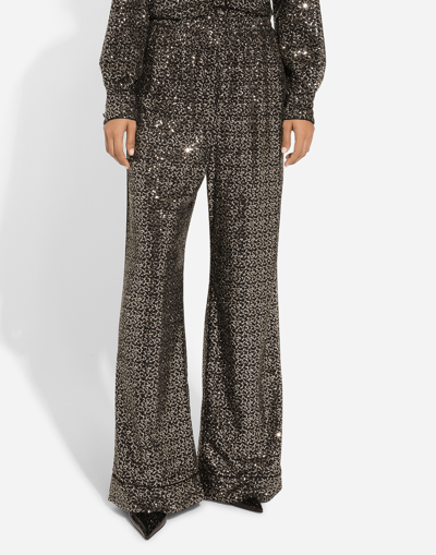 Dolce & Gabbana Sequin-embellished Wide-leg Pants In Silver