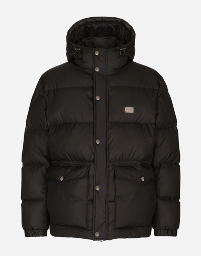 Shop Dolce & Gabbana Nylon Down Jacket With Hood And Branded Tag In Black