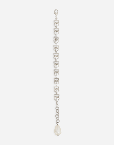 Shop Dolce & Gabbana Link Bracelet With Multiple Dg Logo In Silver