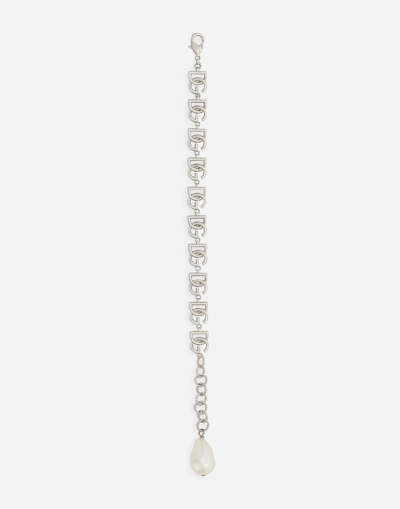 Dolce & Gabbana Link Bracelet With Multiple Dg Logo In Silver