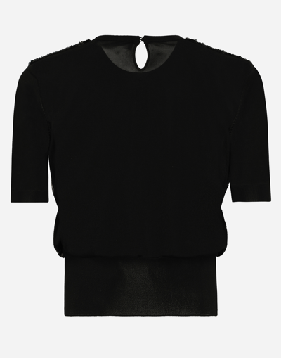 Dolce & Gabbana Short-sleeved Top With Sequin Embellishment In Black