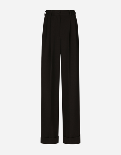 Dolce & Gabbana Flared Woolen Pants In Black