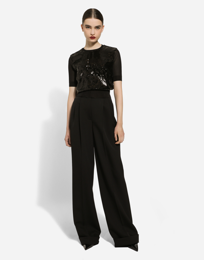 Dolce & Gabbana Flared Woolen Pants In Black