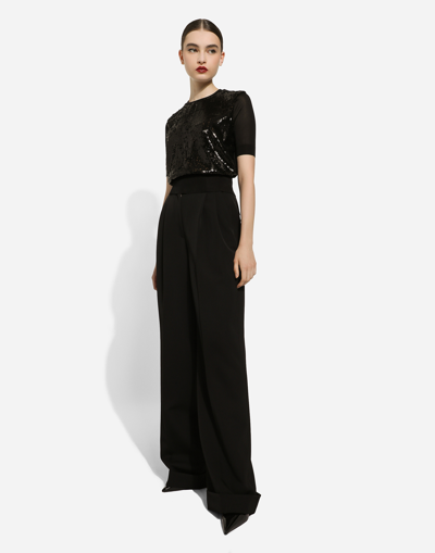 Dolce & Gabbana Flared Woolen Pants In Black