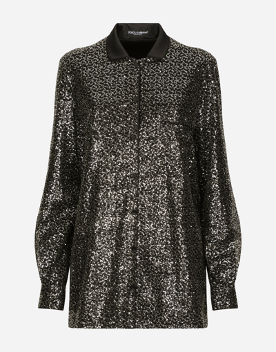 Shop Dolce & Gabbana Sequined Shirt In Black