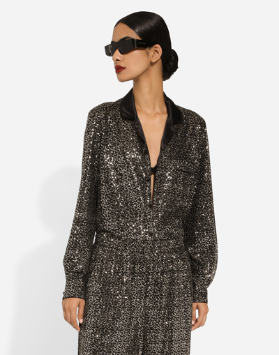 Shop Dolce & Gabbana Sequined Shirt In Black