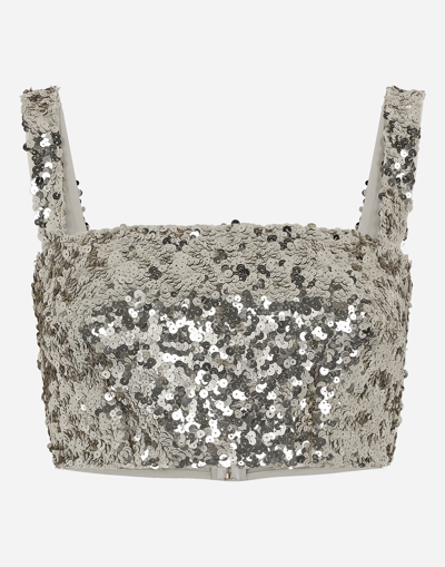 Shop Dolce & Gabbana Sequined Crop Top With Straps In Gold