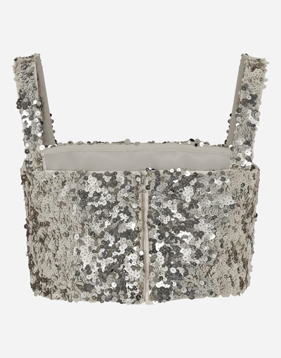 Dolce & Gabbana Sequined Crop Top With Straps In Gold