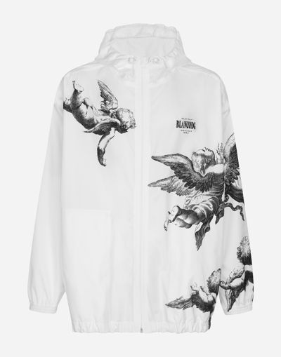 Shop Dolce & Gabbana Nylon Jacket With Hood And Angel Print In White