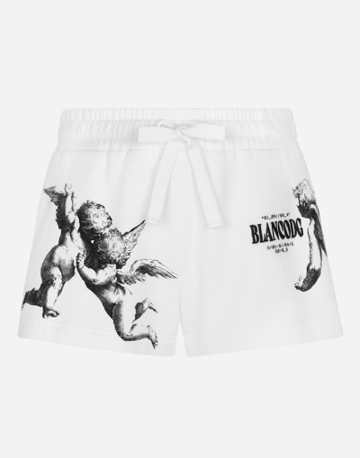 Shop Dolce & Gabbana Jersey Shorts With Angel Print And Embroidery In White