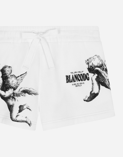 Shop Dolce & Gabbana Jersey Shorts With Angel Print And Embroidery In White