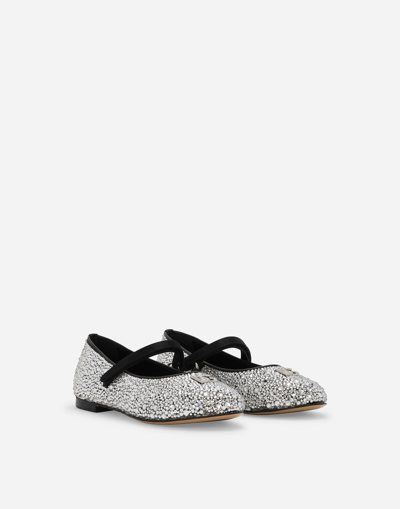 Dolce & Gabbana Satin Ballet Flats With Fusible Rhinestones In Black