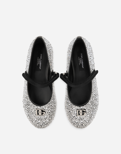 Dolce & Gabbana Satin Ballet Flats With Fusible Rhinestones In Black