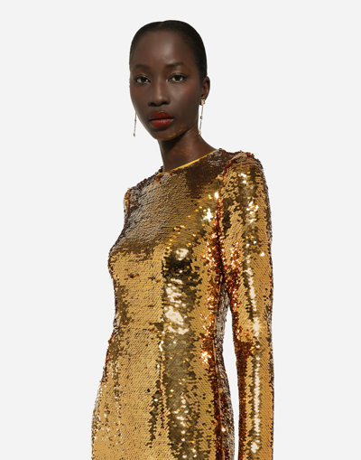 Shop Dolce & Gabbana Long Sequined Mermaid Dress In Gold