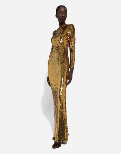 Shop Dolce & Gabbana Long Sequined Mermaid Dress In Gold