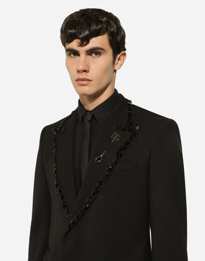 Shop Dolce & Gabbana Rhinestone-detailed Dg Logo Brooch In Black
