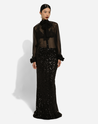 Dolce & Gabbana Silk Flower-detail Blouse In Black