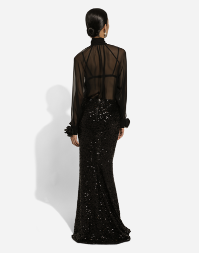 Dolce & Gabbana Silk Flower-detail Blouse In Black