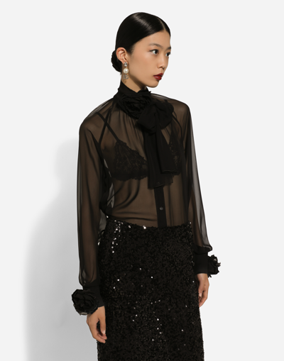 Dolce & Gabbana Silk Flower-detail Blouse In Black