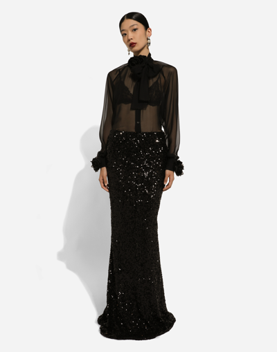 Dolce & Gabbana Silk Flower-detail Blouse In Black