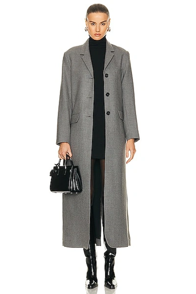 Shop Nour Hammour Celine Extra Long Slim Fit Coat In Light Grey