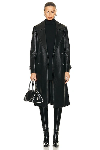 Shop Chloé Leather Coat In Black