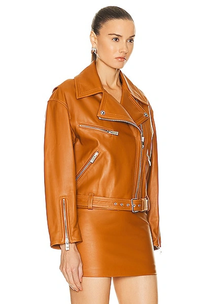 Shop Versace Leather Jacket In Caramel