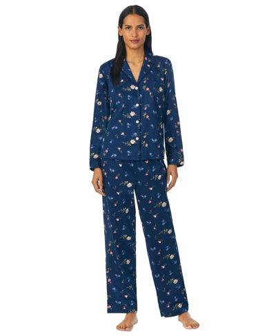 Shop Lauren Ralph Lauren Women's Floral-print Long-sleeve Top And Pajama Pants Set In Navy Print