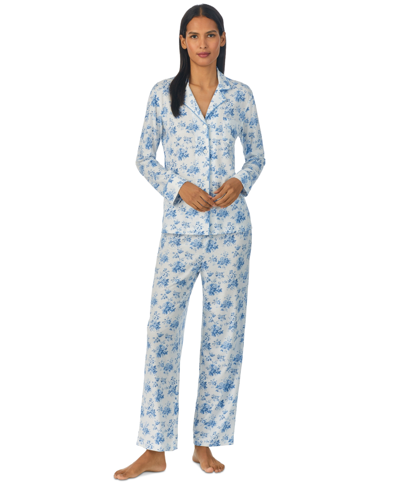 Shop Lauren Ralph Lauren Women's 2-pc. Notched-collar Pajamas Set In Blue Stripe