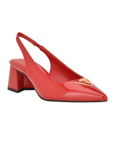 Shop Guess Women's Zanda Slingback Pointed Toe Block Heel Sandals In Red Patent