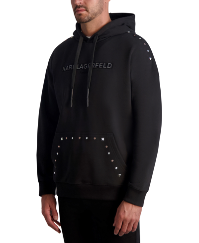 Shop Karl Lagerfeld White Label Men's Slim Fit Long Sleeve Studded Hoodie In Black