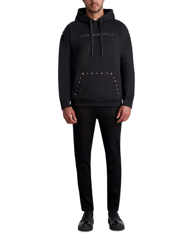 Shop Karl Lagerfeld White Label Men's Slim Fit Long Sleeve Studded Hoodie In Black