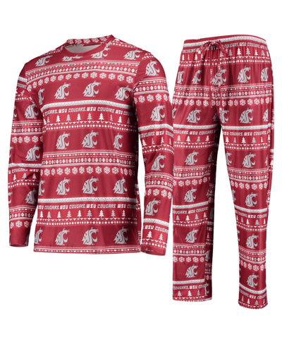 Concepts Sport Crimson Washington State Cougars Ugly Sweater Long Sleeve T-shirt And Pants Sleep Set In Crimson