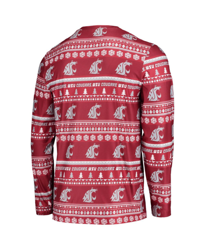 Concepts Sport Crimson Washington State Cougars Ugly Sweater Long Sleeve T-shirt And Pants Sleep Set In Crimson