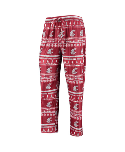 Concepts Sport Crimson Washington State Cougars Ugly Sweater Long Sleeve T-shirt And Pants Sleep Set In Crimson
