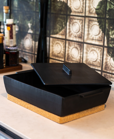 Shop Dutchdeluxes Ceramic Large Oven Dish 3-piece Set, 13.8" X 9" X 4.3" In Black Matt