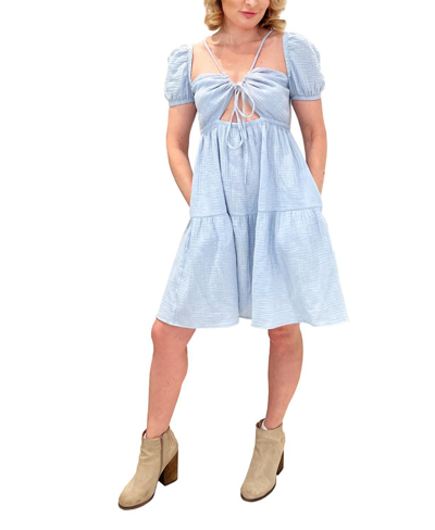 Shop Emilia George Maternity Capped Sleeve Cotton Amelia Dress In Light Blue