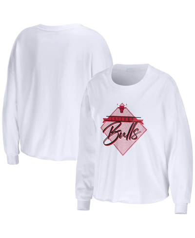Wear By Erin Andrews White Chicago Bulls Cropped Long Sleeve T-shirt In White