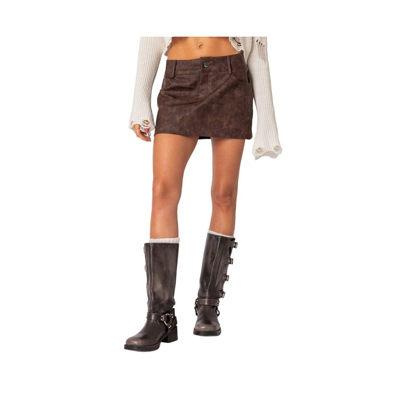 Shop Edikted Women's Euphoria Washed Faux Leather Mini Skirt In Brown-washed