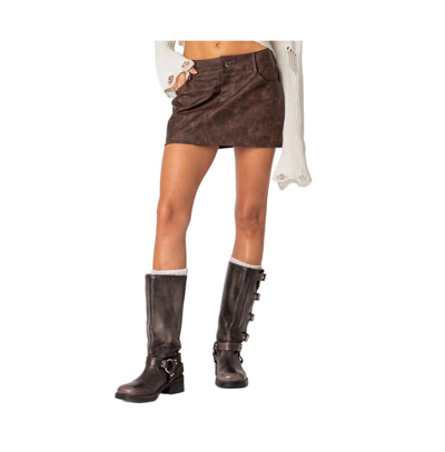 Shop Edikted Women's Euphoria Washed Faux Leather Mini Skirt In Brown-washed