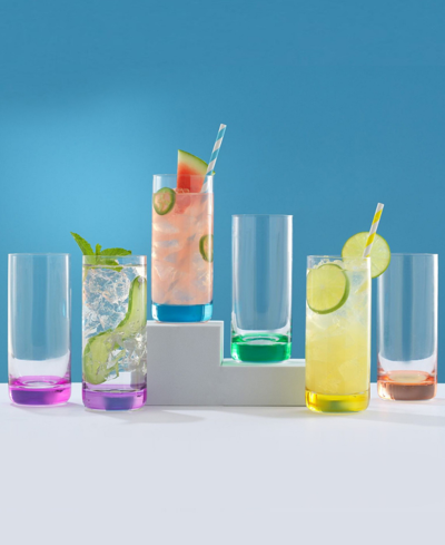 Joyjolt Hue Colored Highball Glasses, Set Of 6 In Clear,multi-colored