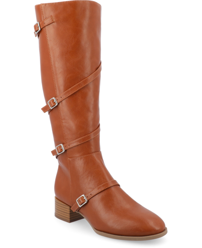 Journee Collection Elettra Tru Comfort Buckle Knee High Boot In Cognac
