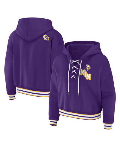 Shop Wear By Erin Andrews Women's  Purple Minnesota Vikings Plus Size Lace-up Pullover Hoodie