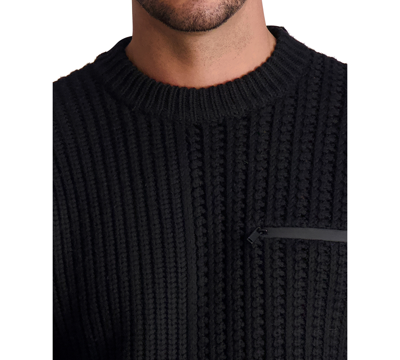 Shop Karl Lagerfeld White Label Men's Wool Mixed-stitch Zip-pocket Sweater In Black