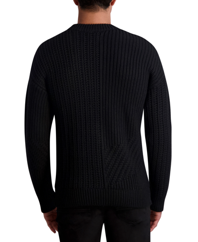Shop Karl Lagerfeld White Label Men's Wool Mixed-stitch Zip-pocket Sweater In Black