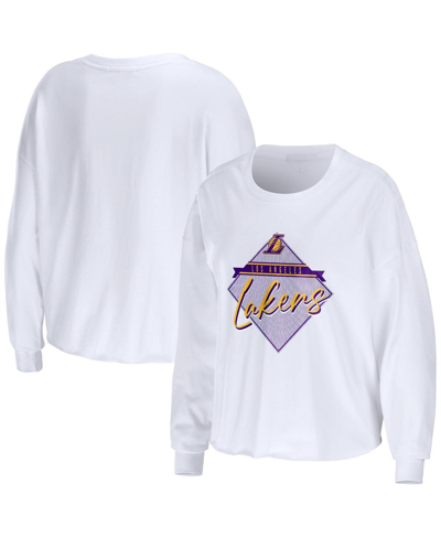Wear By Erin Andrews White Los Angeles Lakers Cropped Long Sleeve T-shirt In White