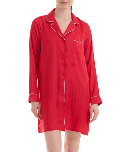 Shop Tommy Hilfiger Women's Shadow Stripe Sleepshirt In Tango Red