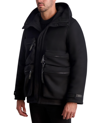 Shop Karl Lagerfeld White Label Men's Down & Wool Hooded Military Jacket In Black