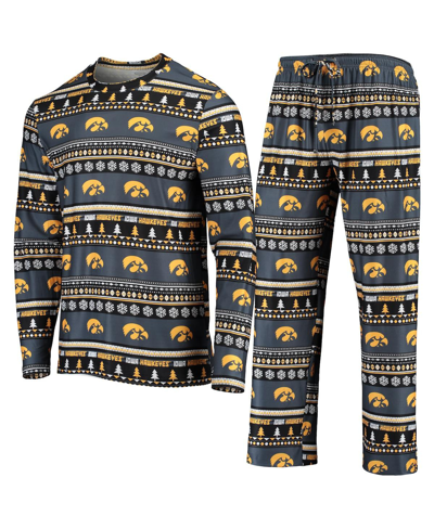 Concepts Sport Black Iowa Hawkeyes Ugly Sweater Long Sleeve T-shirt And Pants Sleep Set In Black