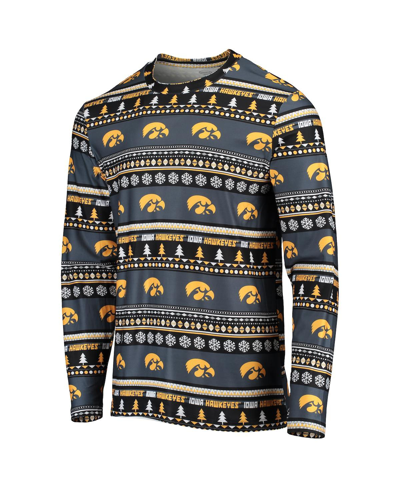 Concepts Sport Black Iowa Hawkeyes Ugly Sweater Long Sleeve T-shirt And Pants Sleep Set In Black